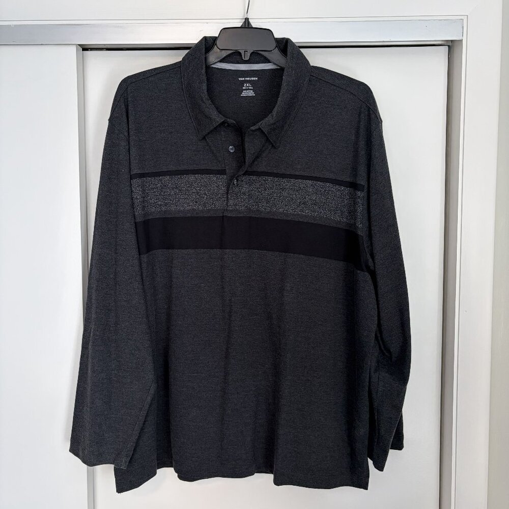 Van Heusen Mens Long Sleeve Polo Shirt Size 2XL Gray in Good Condition